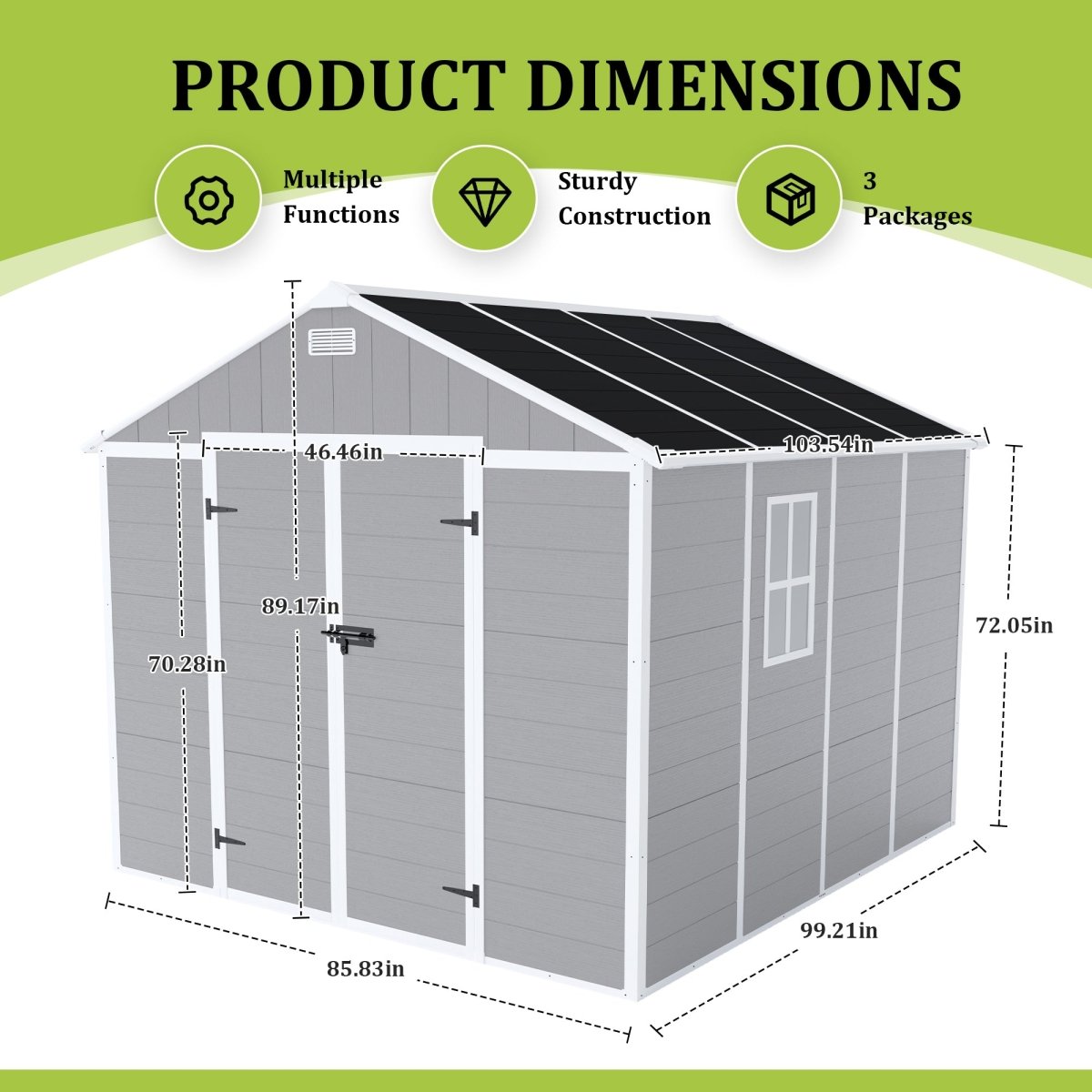 8x8 ft Resin Storage Shed, High Quality Pp Material, Strong Structure, Waterproof, Rust And Uv Proof, Large Storage Space, 12mm Thick Pp Board, Hd Window Lighting - HomeDIYer