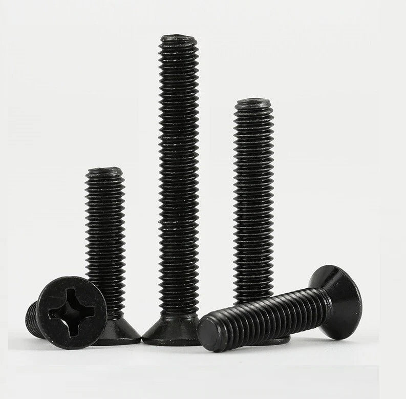 M1–M2.5 Black Phillips Countersunk Machine Screws – Micro Flat Head Bolts, Fully Threaded