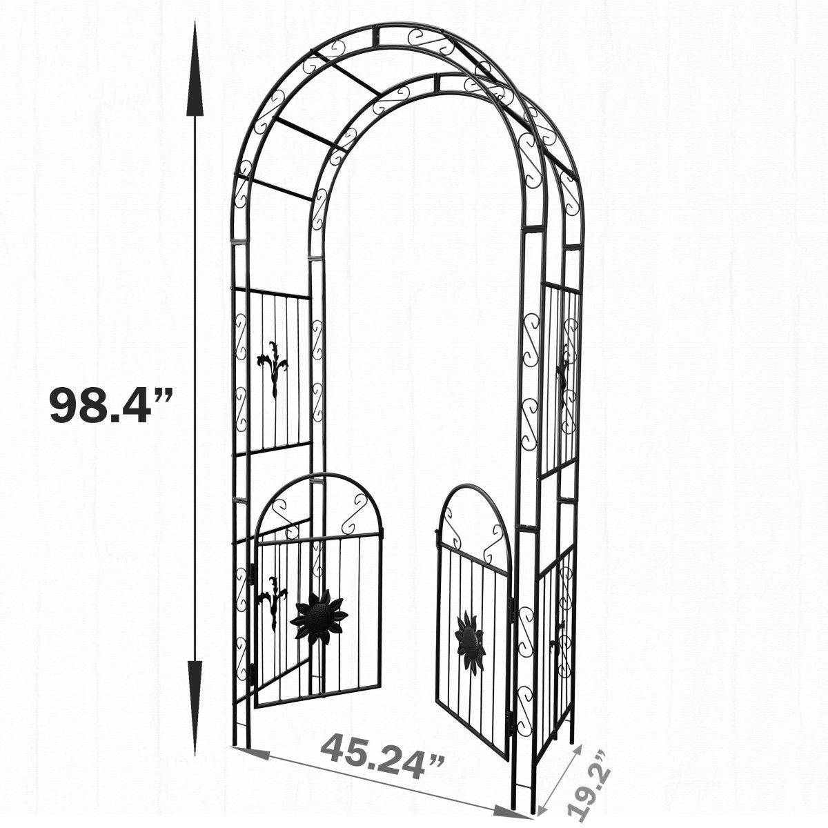 Metal Garden Arch with doors Garden Arbor Trellis Climbing Plants Support Arch Outdoor Arch Wedding Arch Party Events Archway Black - HomeDIYer