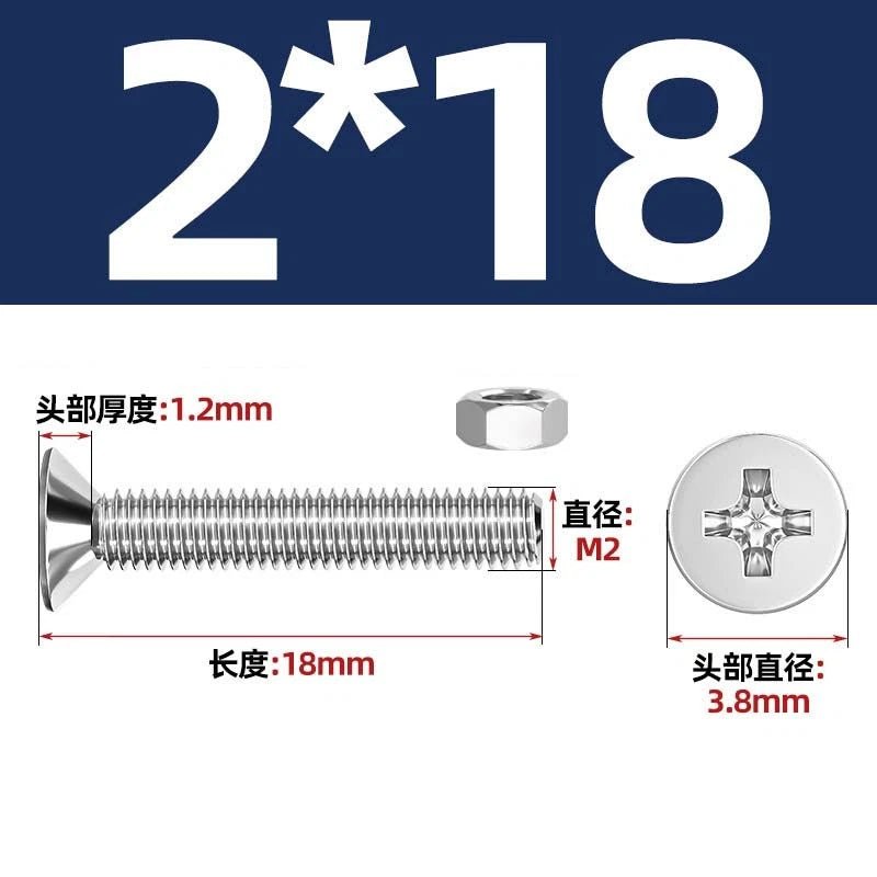 M2–M12 Phillips Countersunk Head Machine Screws with Hex Nuts | A2 304 Stainless Steel - HomeDIYer
