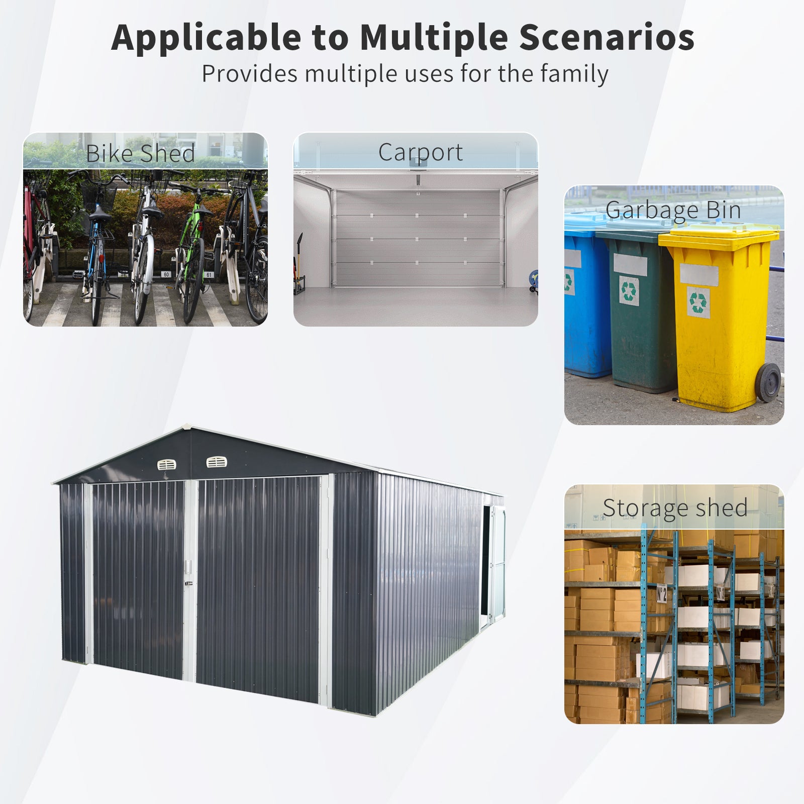 20x13 FT Outdoor Storage Shed Metal Garage Shed for Car, Bike, Lawnmower - Backyard Tool House Building 2 Doors and 4 Vents, BLACK