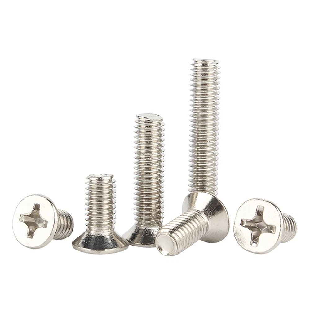M1.2–M4 Countersunk Phillips Machine Screws | Nickel Plated Steel | Flat Head Bolts - HomeDIYer