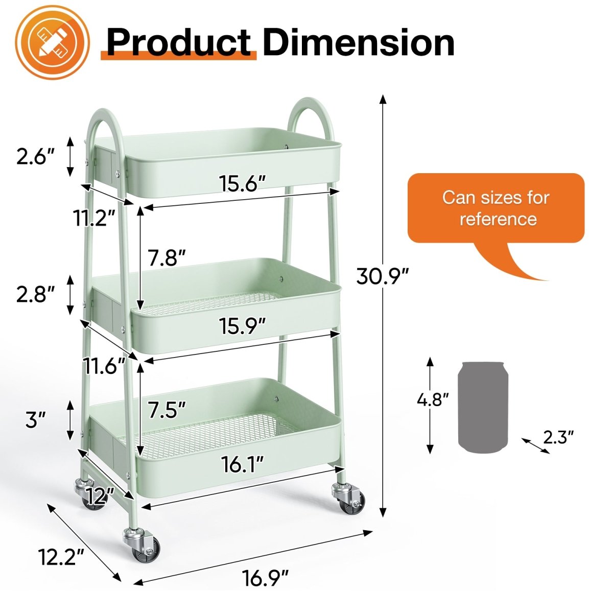 3 Tier Small Rolling Cart, Metal Utility Storage Organizer Kitchen Trolley Bathroom Laundry Room Bar Office Shelves - HomeDIYer