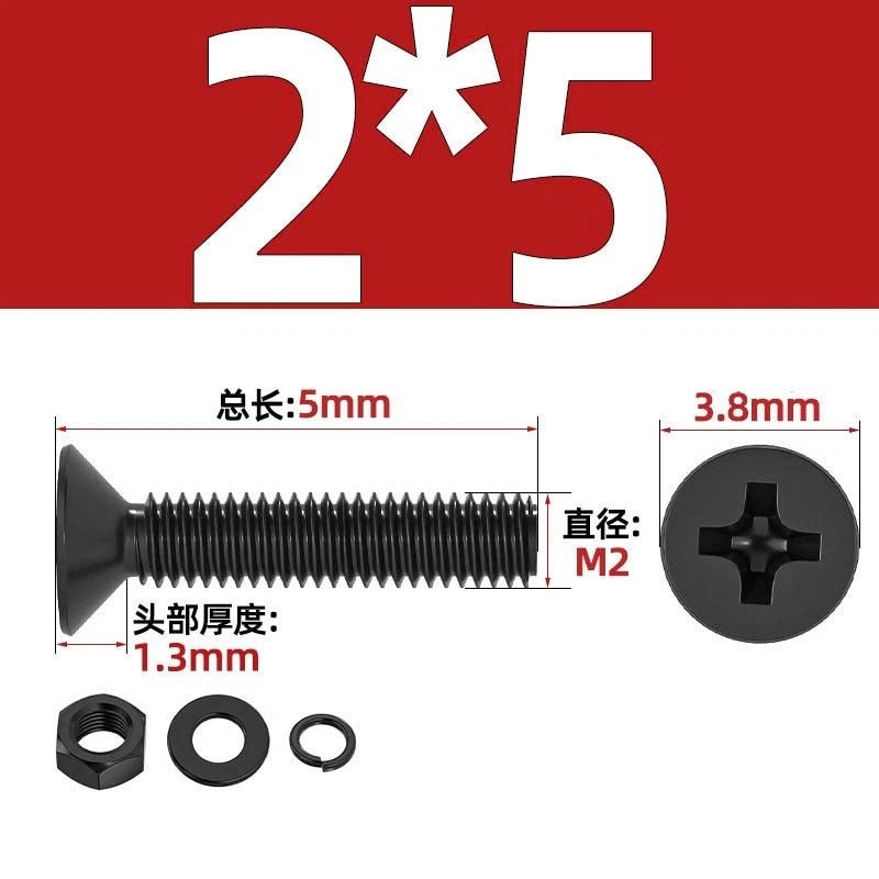 M2–M6 Phillips Countersunk Head Machine Screws with Nut and Washer | Carbon Steel Bolt Set - HomeDIYer