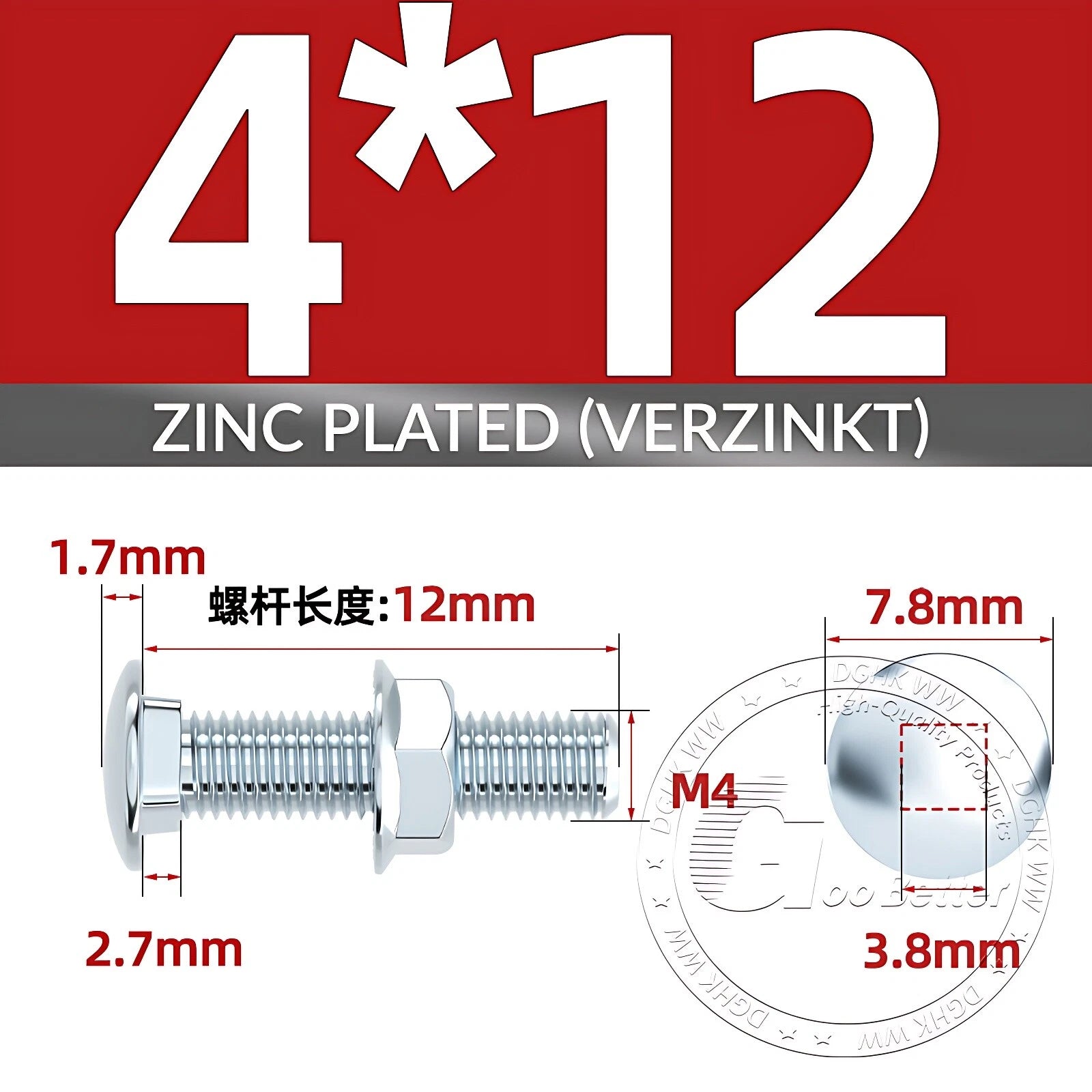 Cup Square Carriage Bolts with Hex Nut — Zinc Plated, M4 to M12