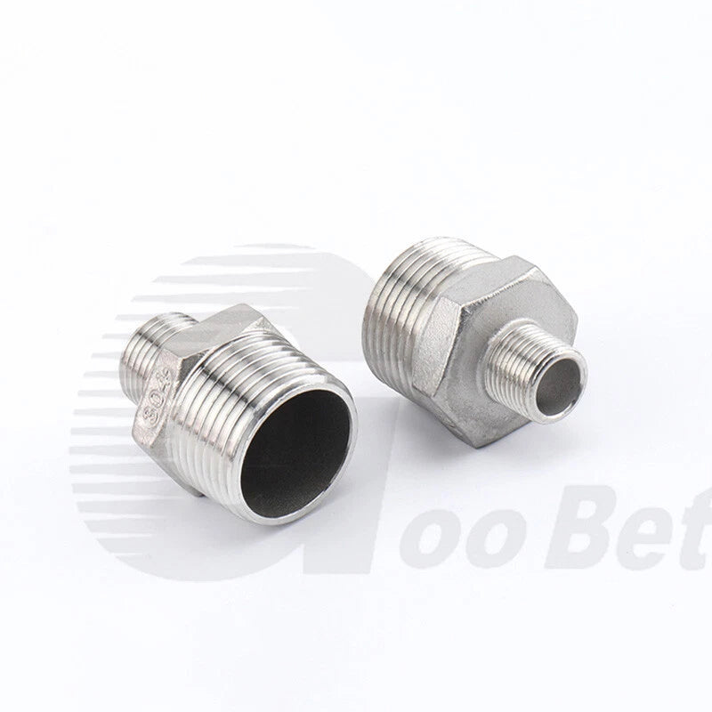304 Stainless Steel Reducing Hex Nipple BSP Male Thread Pipe Fitting | 1/8" to 2"