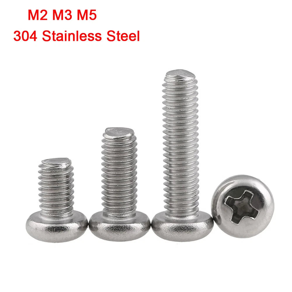 M2 M4 M5 Phillips Pan Head Machine Screws – 304 Stainless Steel, Fully Threaded (Length Under Head)