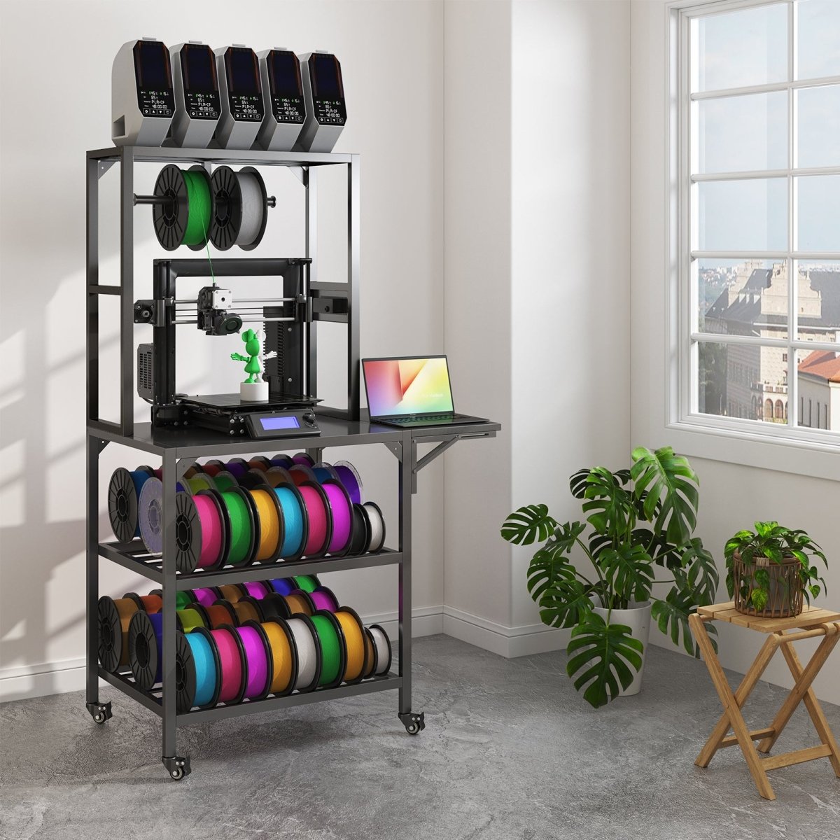 3D Printer Stand, Heavy Duty 3D Printer Table Stand with Filament Storage Rack, T - Shaped Spools Holder Rack with Wheels,3D Printer Workbench for 3D Printing Studio, Home Office Workshop - HomeDIYer