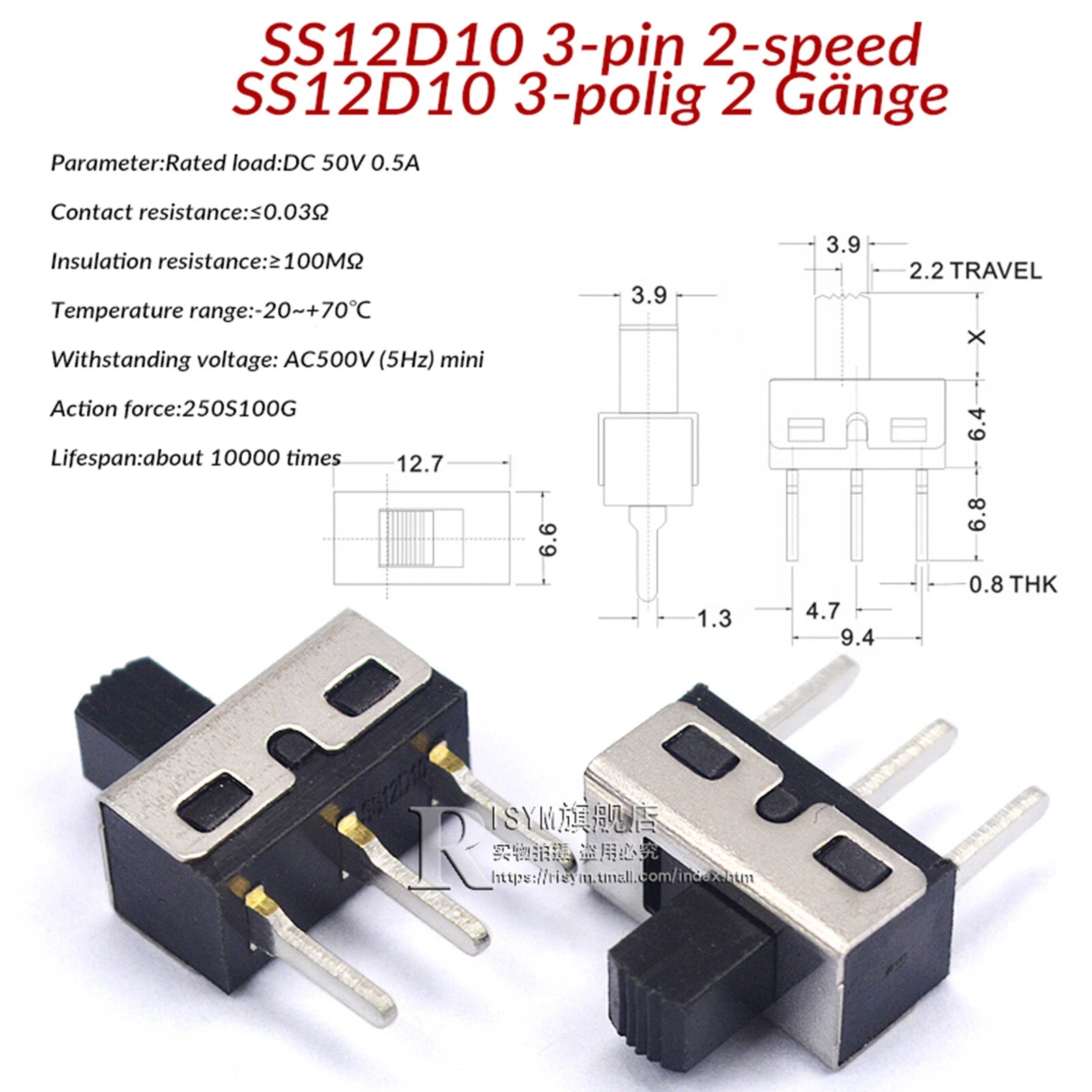 Mini Slide Switch PCB Mount — SS / SK / MSS / MSK Series, 3–8 Pin, 2mm–6mm Handle, Single & Double Row