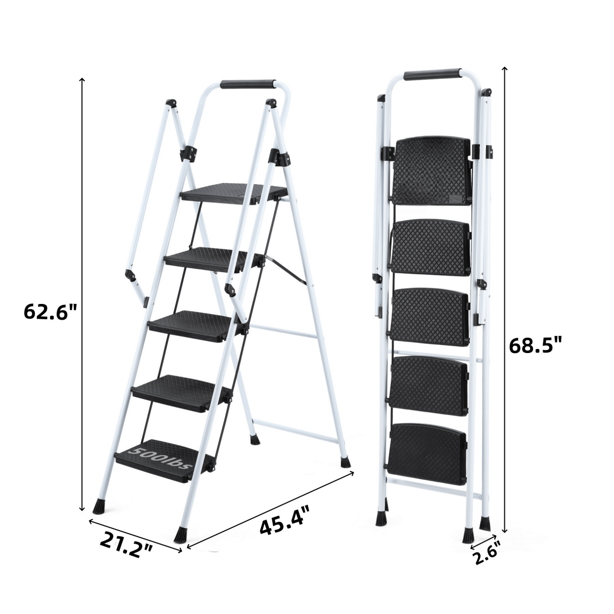 ladder, folding ladder stool, with anti slip wide pedals, steel ladder, with safety anti slip handle, lightweight 300 pound portable steel ladder stool in White 5 steps - HomeDIYer