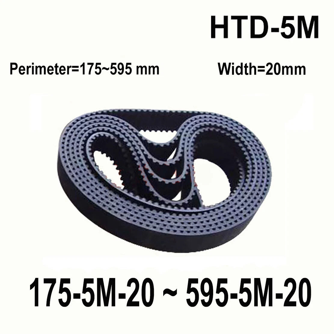 HTD 5M Timing Belt 20mm Wide – Closed Loop Synchronous Drive Belt (175mm–595mm)