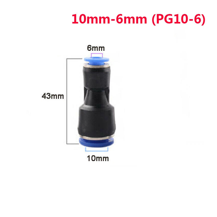 Reducer Straight Push-In Fittings | Pneumatic Tube Connector 4mm–16mm