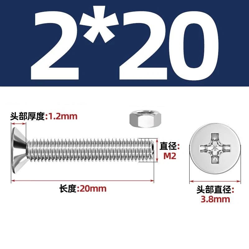 M2–M12 Phillips Countersunk Head Machine Screws with Hex Nuts | A2 304 Stainless Steel - HomeDIYer