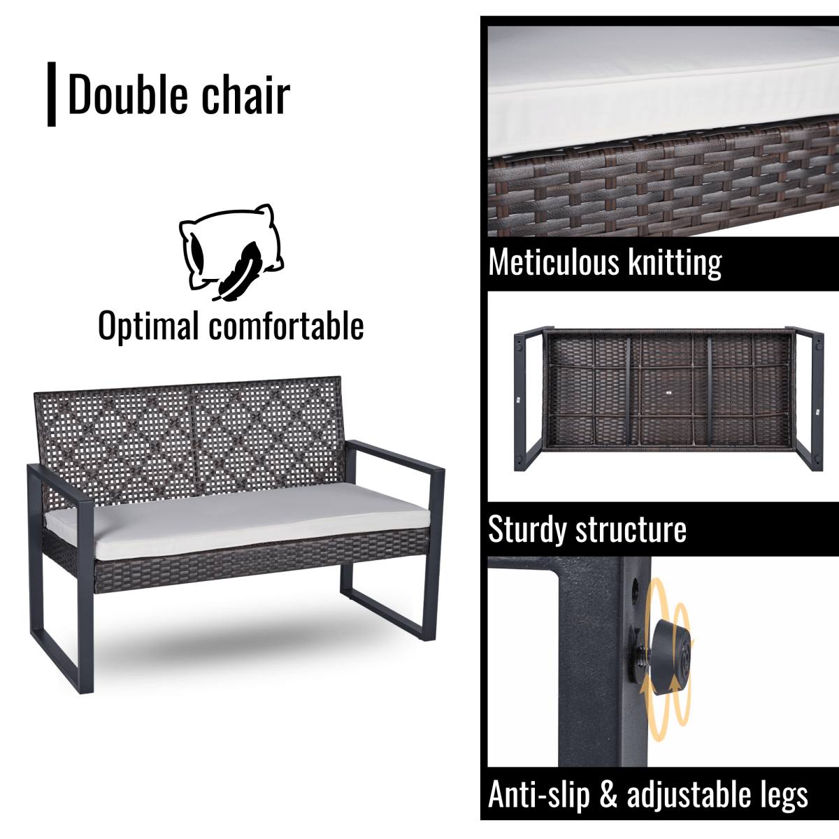 4 - Piece Patio Furniture Set Outdoor Balcony Porch Garden Backyard Lawn Furniture Acacia Wood Table Top, Morden Brown and Beige Cushion - HomeDIYer