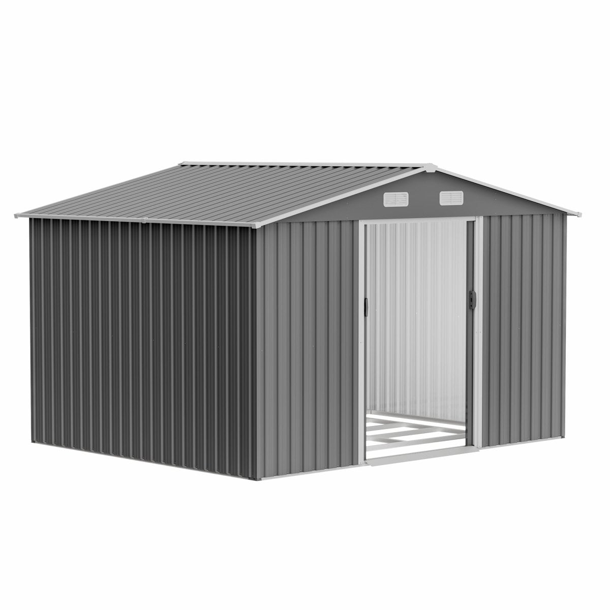 10X8 FT Outdoor Tool Storage Shed with Metal Foundation & Lockable Doors, All Weather Metal Sheds for Garden, Patio, Backyard, Lawn, Gray - HomeDIYer