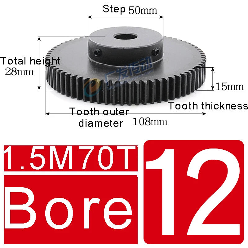 1.5Mod 45# Steel Spur Gears 10-150T Pinion Gear With Step Motor Gear Bore 5-25mm