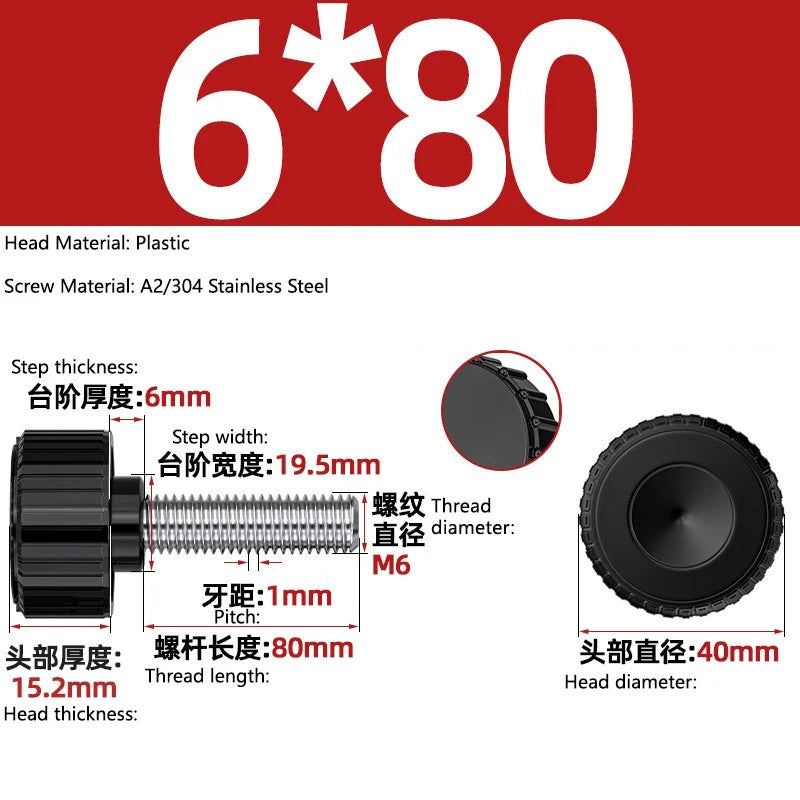 M3-M8 A2/304 Stainless Steel Plastic Knob Thumb Screws Hand Twist DIY Machinery