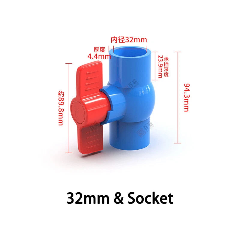 PVC Pipe Fittings 20mm-110mm Ball Valve Socket Solvent Weld-Female Thread Blue