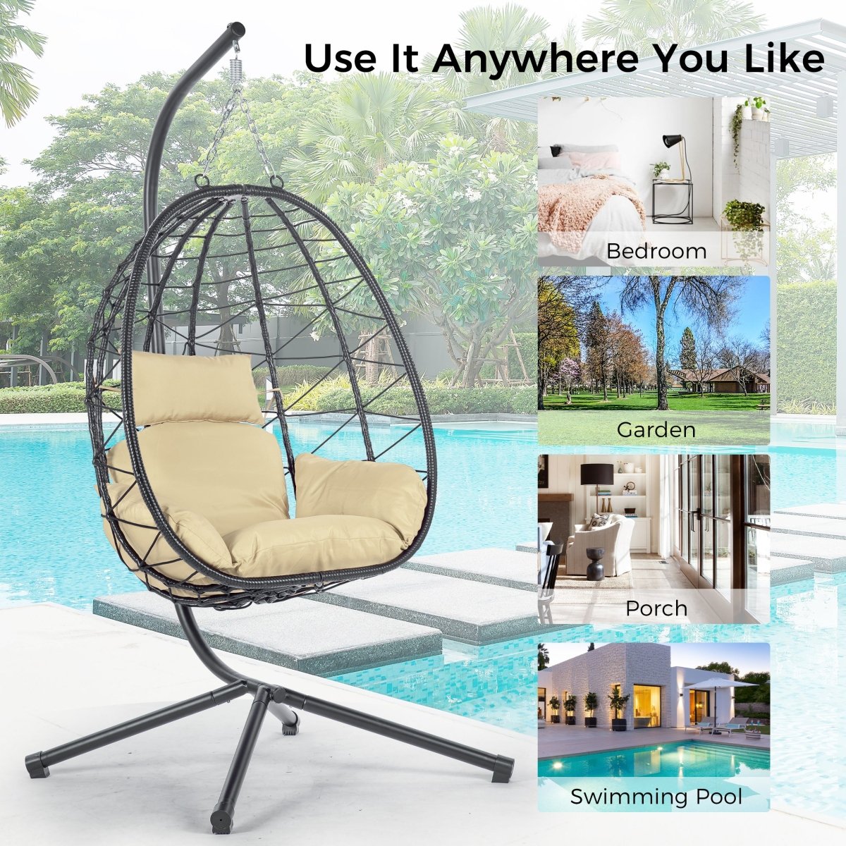 Egg Chair with Stand - All - Weather Hanging Wicker Chair for Indoor/Outdoor - HomeDIYer