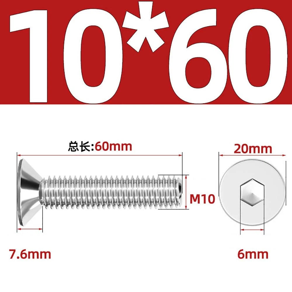 Countersunk Hex Socket Screws – A2 Stainless Steel, M2 to M16, DIN 7991, Fully Threaded