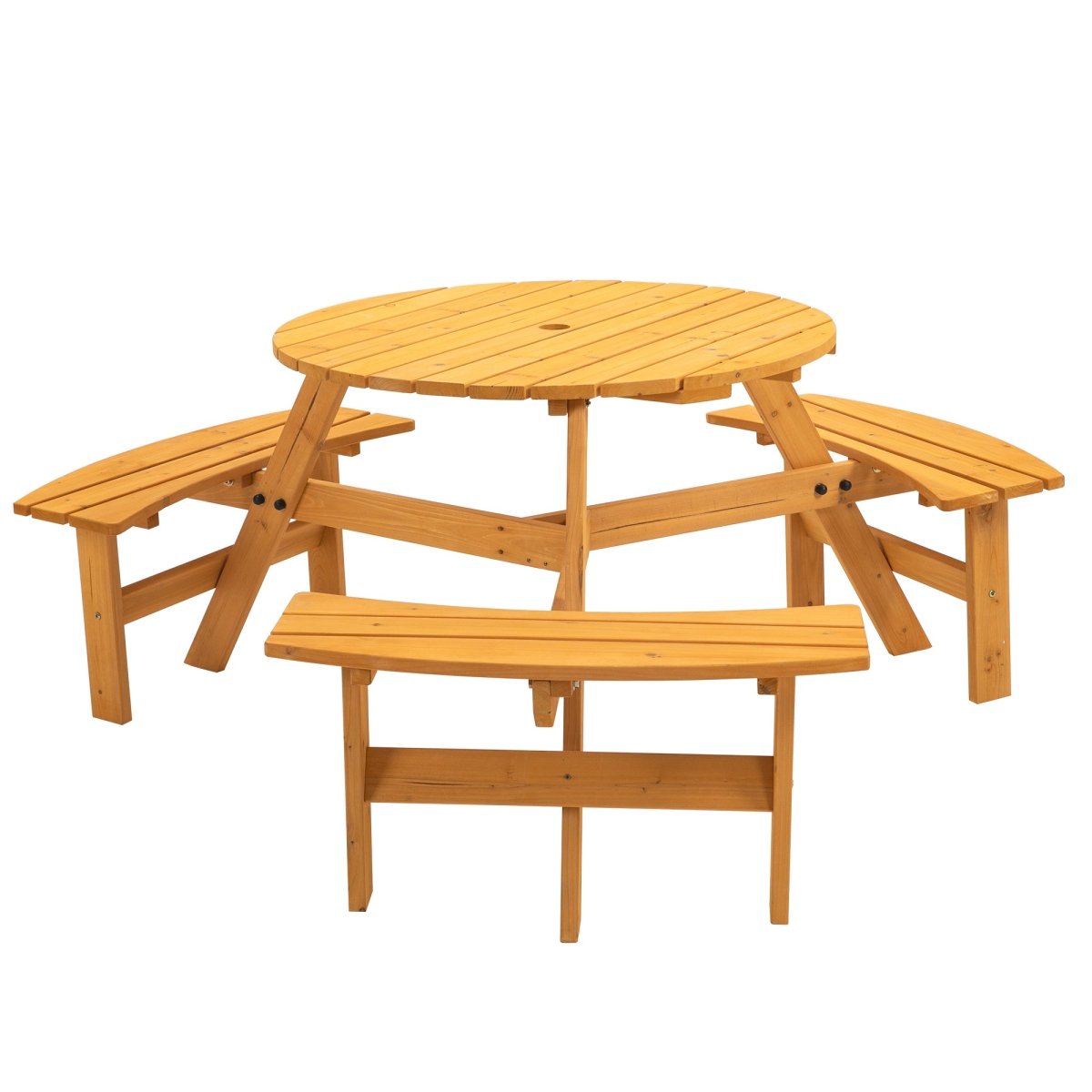 6 - Person Circular Outdoor Wooden Picnic Table for Patio, Backyard, Garden, DIY w/ 3 Built - in Benches, 1720lb Capacity - Natural - HomeDIYer
