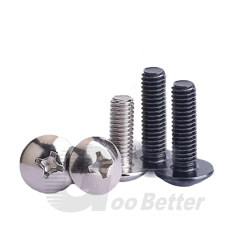 M4 M5 M6 Truss Head Phillips Screws – Carbon Steel, Nickel or Black Zinc Plated (4–50mm Lengths)