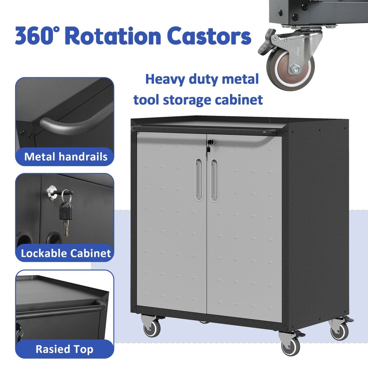 Heavy - Duty Metal Garage Storage Cabinet with Wheels - Sturdy and Durable Tool Storage Cabinet for Garage, Office, and Home Organizer Solutions - HomeDIYer