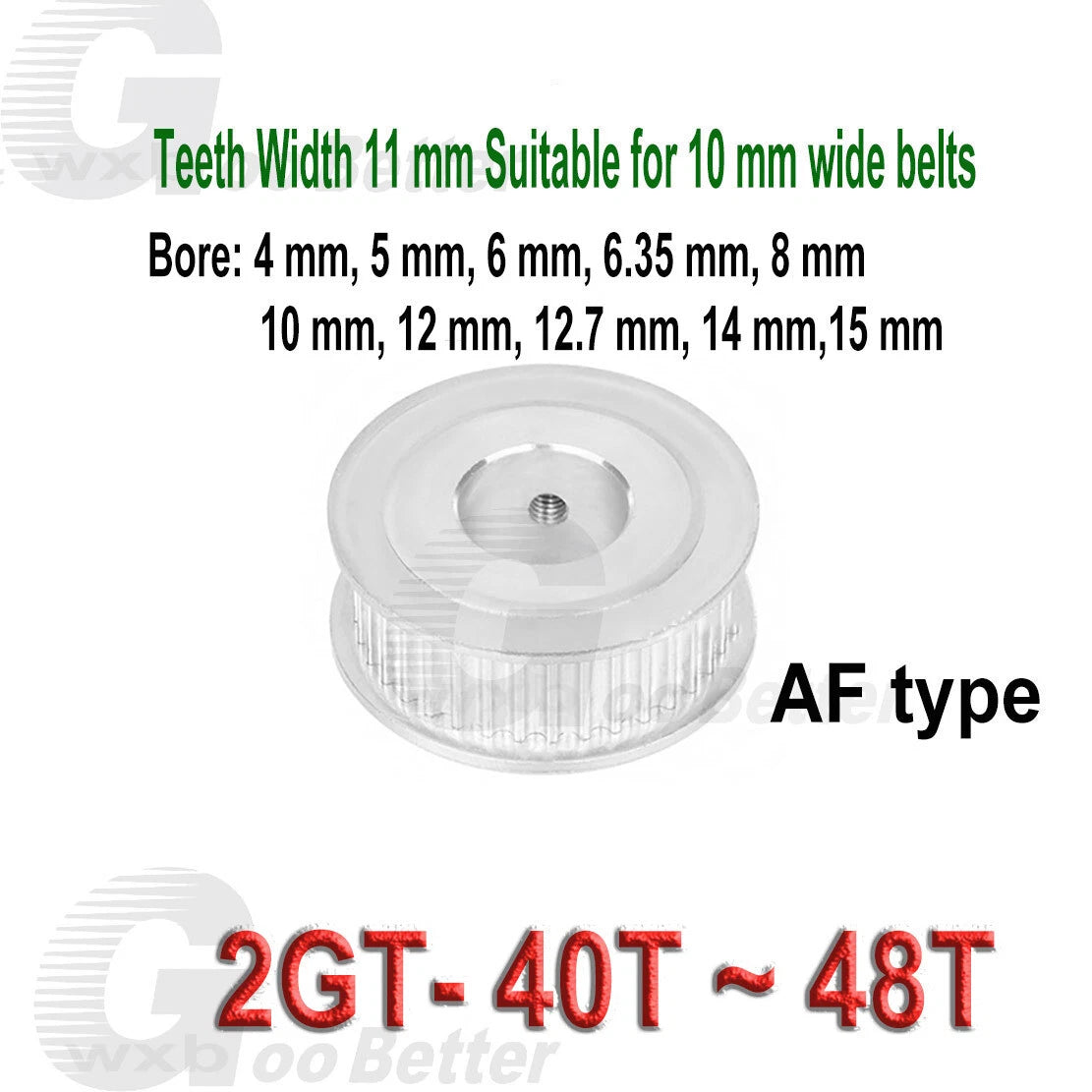 Timing Pulley GT2 Pulley AF-type 40~48 Teeth Bore=4mm~15mm Tooth width=11mm