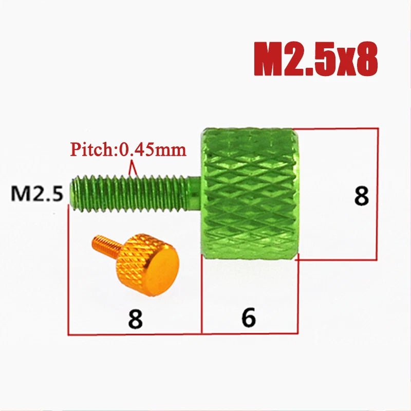 Aluminium Knurled Thumb Screws – Flat Head Hand Grip Bolts, 6 - 32 UNC x 10mm / M2.5 x 8mm (Anodised Finish) - HomeDIYer