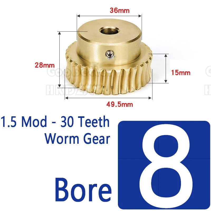 Mod 1.5 Worm Gear Wheel Brass 30 Tooth Worm Shaft 45# Steel Precision Ø 8-22 mm