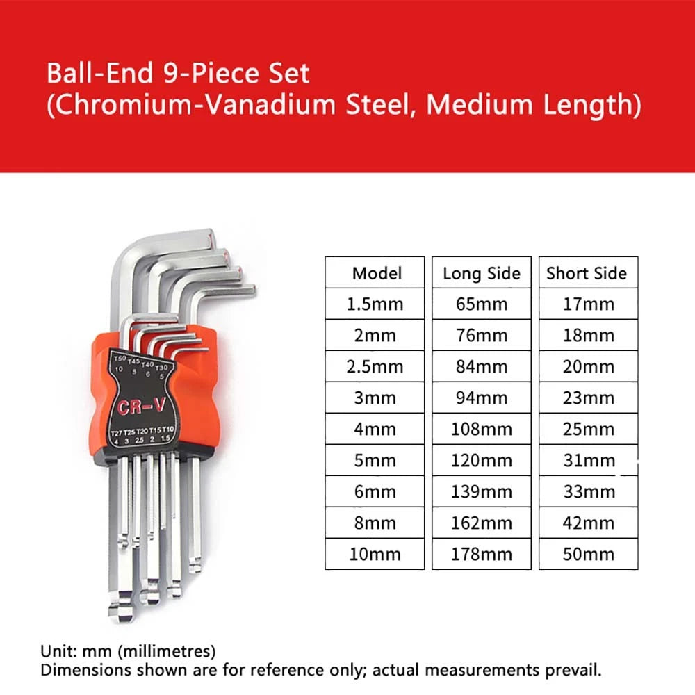 Hex Keys 1.5-2.2mm Allen Keys Ball/Flat End Hex Key Hex Wrenches Alloy Steel