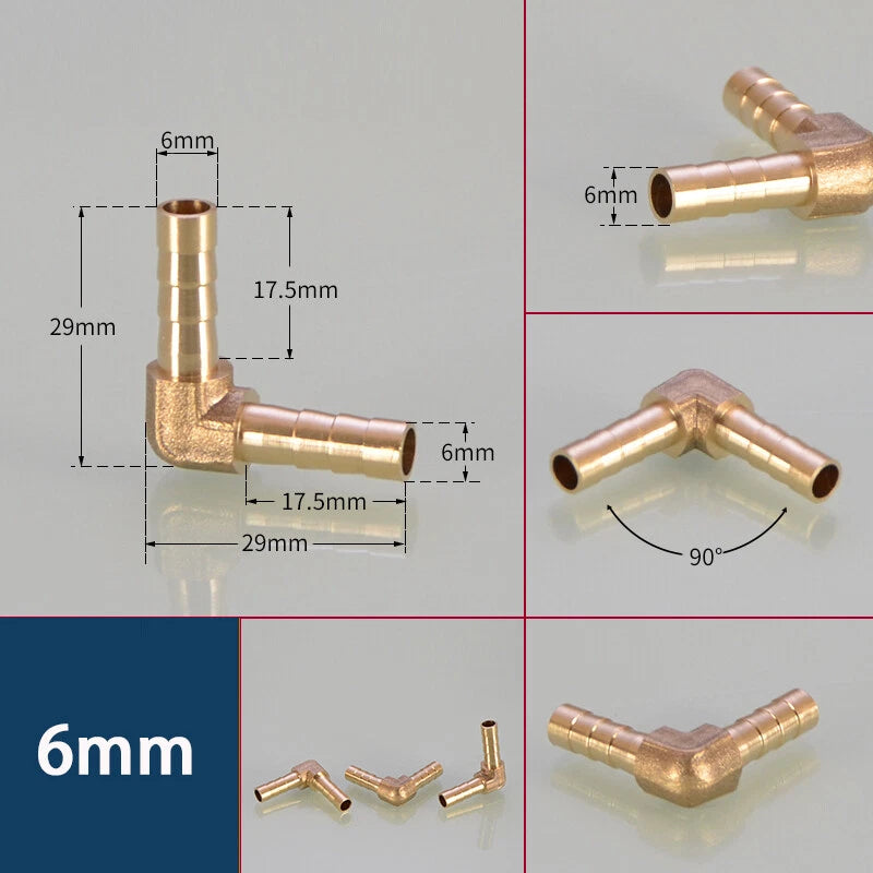 Brass Hose Barb 90° Elbow Fittings — Φ4mm to Φ19mm for Gas, Fuel & Water Lines
