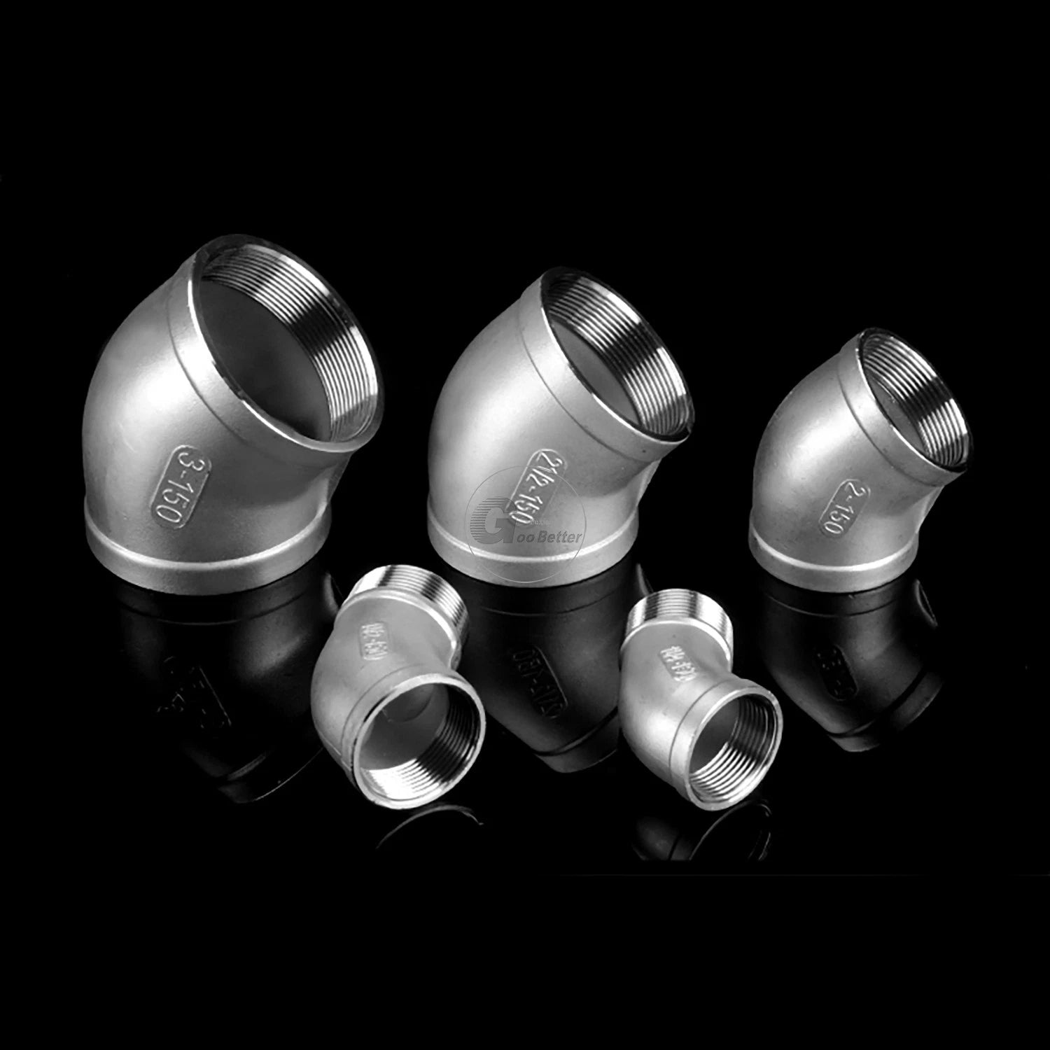 45° BSPT Threaded Elbow Pipe Fittings — A2 Stainless Steel, 1/8" to 4", Female & Female-to-Male
