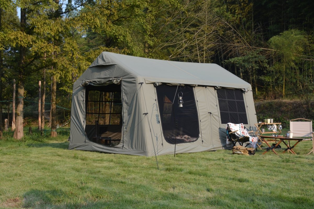 9.8 x13ft with canopy, Inflatable Camping Tents with Hand Pump, Air Glamping Tents, Easy Setup Waterproof and Windproof Blow up Tent Army Green - HomeDIYer