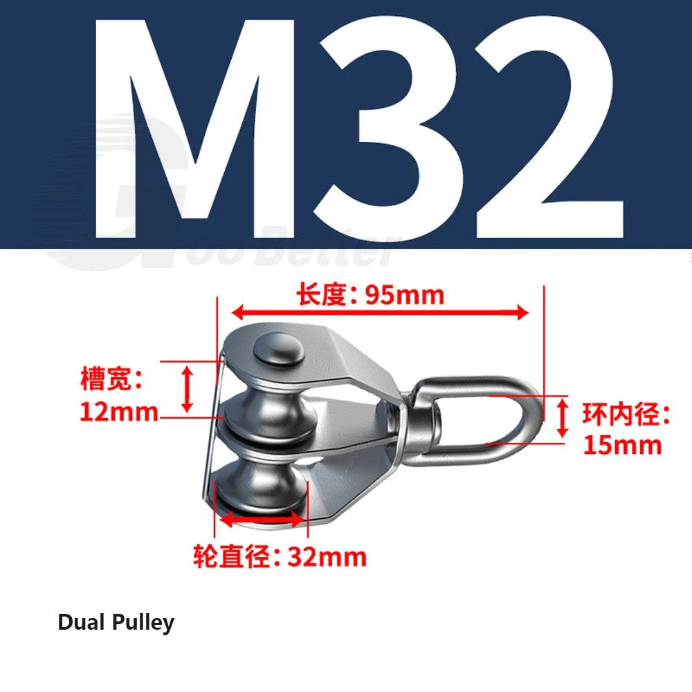 Lifting Rope Pulley Swivel Hanging Wire Towing Wheel Heavy Duty Stainless Steel
