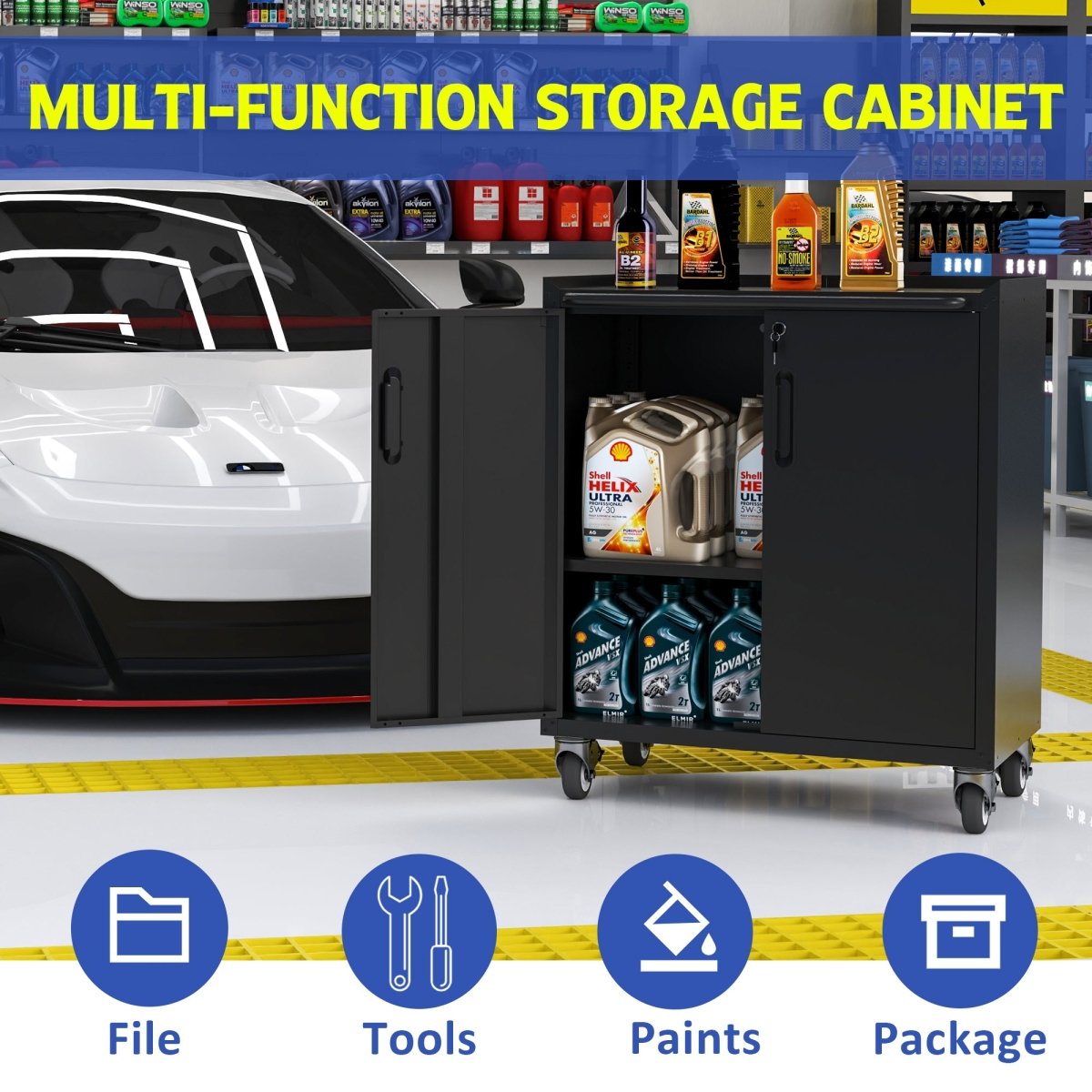 Heavy - Duty Metal Garage Storage Cabinet with Wheels - Sturdy and Durable Tool Storage Cabinet for Garage, Office, and Home Organizer Solutions - HomeDIYer