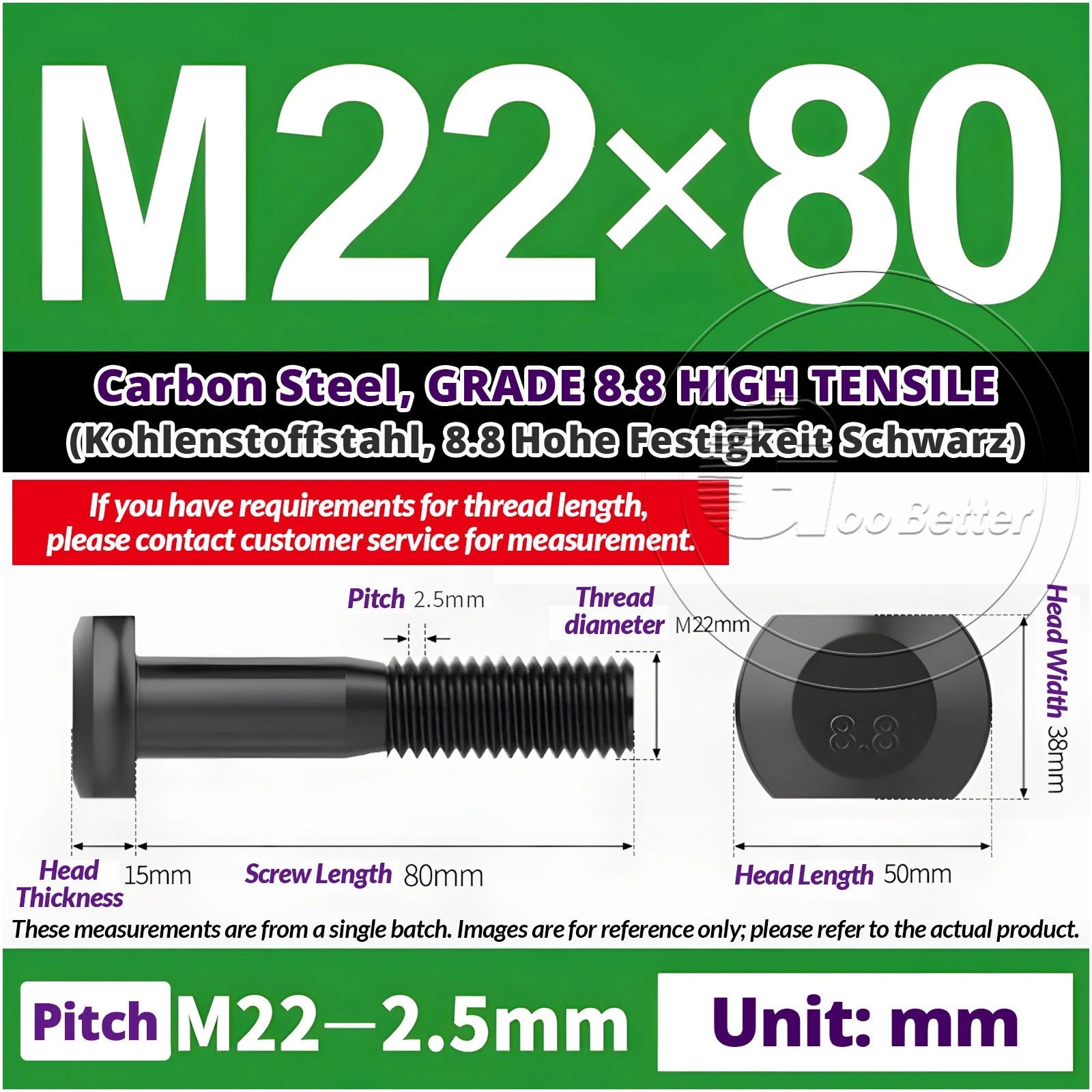 T-Slot Bolts M22 - M42 T Track Bolts 70mm to 500mm Long GRADE 8.8 HIGH TENSILE