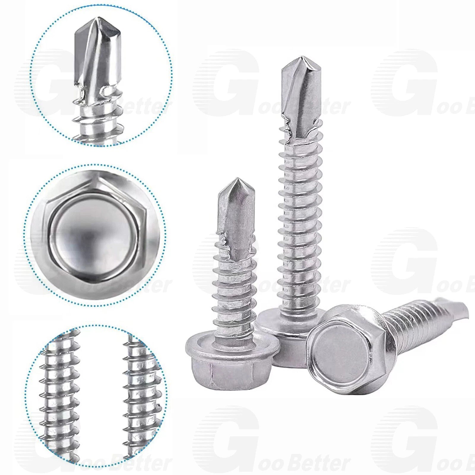 400pc #8 #10 #12 Hex Washer Self-Drilling Tek Screws – 410 Stainless Steel Kit