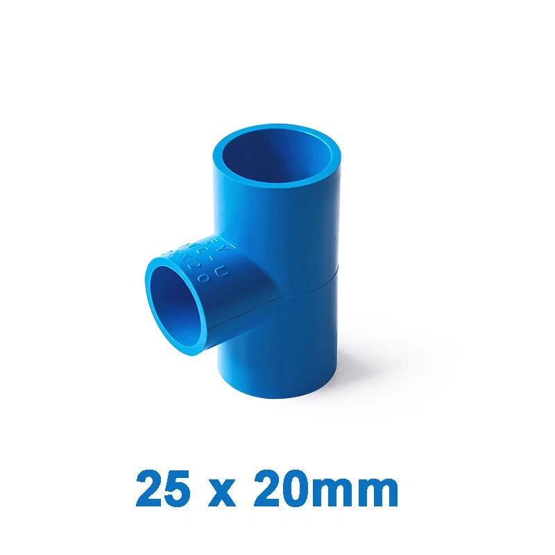 PVC Reducing Tee Pipe & Fittings Solvent Weld Pressure Adapter Connector Blue