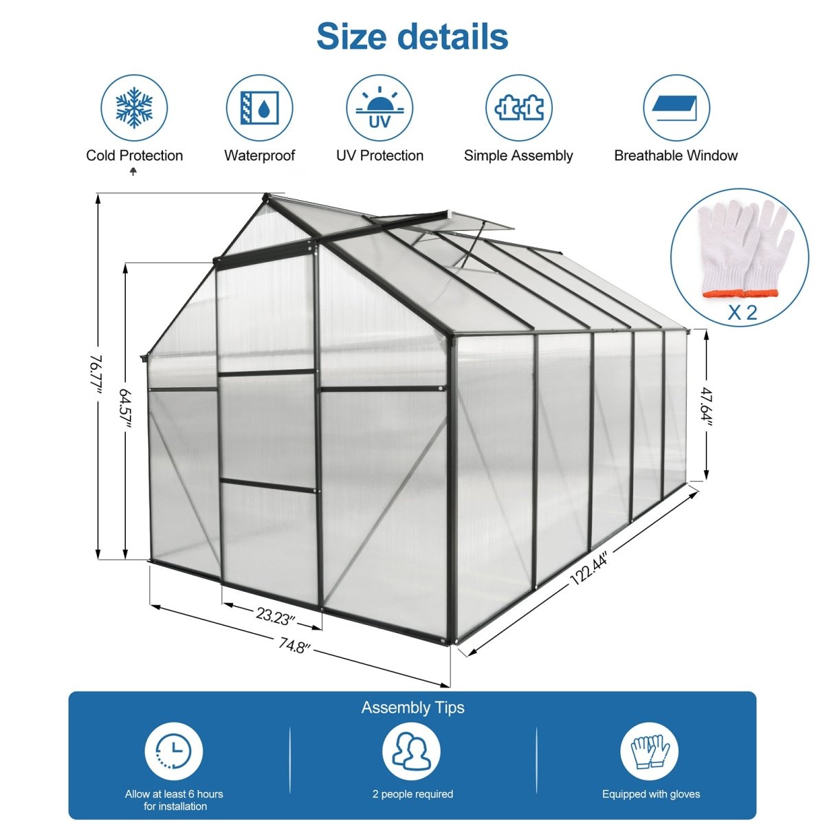 6x10 FT Polycarbonate Greenhouse Raised Base and Anchor Aluminum Heavy Duty Walk - in Greenhouses for Outdoor Backyard in All Season - HomeDIYer