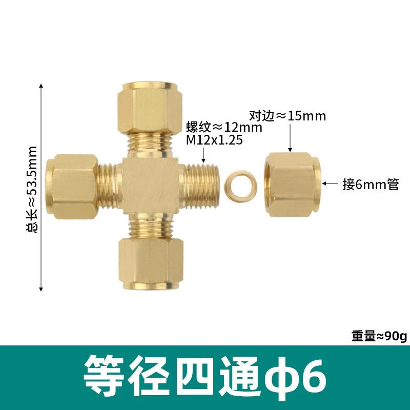 Brass Compression Fittings Equal 4-Way Cross Coupling Connector for Copper Tube