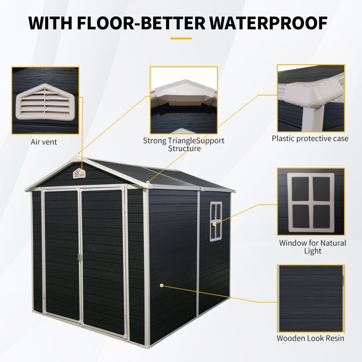 6x8ft Resin Outdoor Storage Shed Kit - Perfect to Store Patio Furniture,Black - HomeDIYer