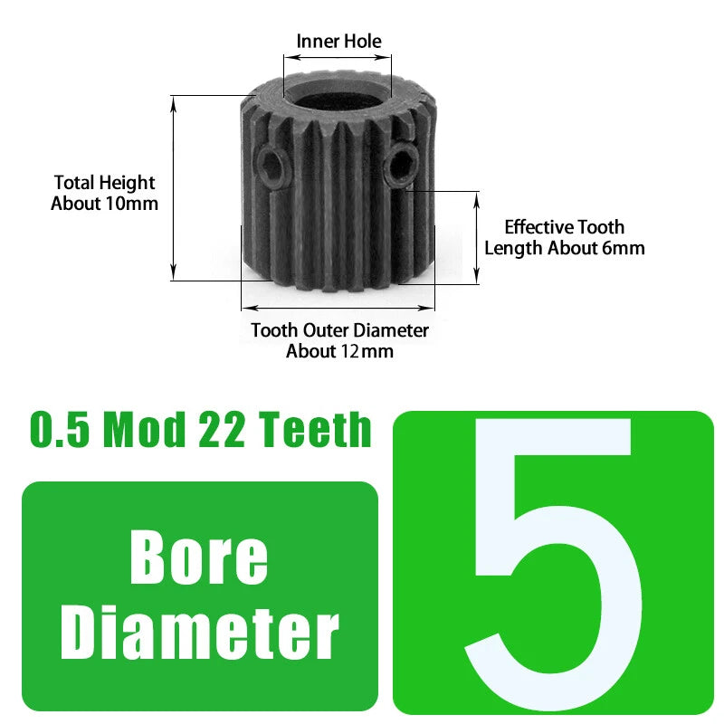 0.5 Mod 22 Teeth Spur Gear Bore 4/5/6mm Motor Gears Transmission Gears 45# Steel