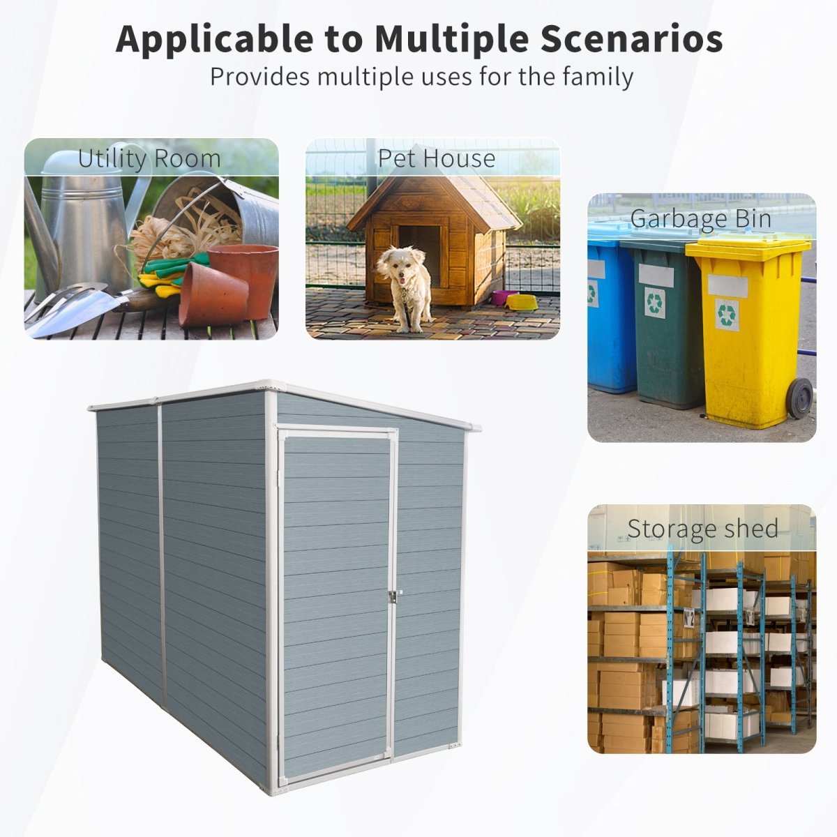 4x8ft Outdoor Storage Shed with Floor Resin shed with Two - Window, Waterproof ,Lockable Doors for Patio,Yard,Lawn - Gray - HomeDIYer
