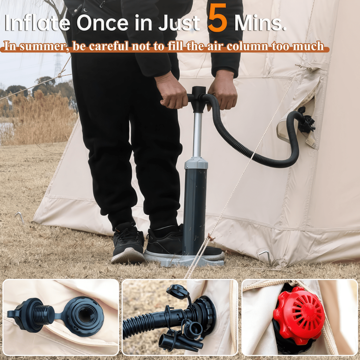 Inflatable Tent With Pump,Glamping Tents For 4 - 6 Person, Easy Setup 4 Season Waterproof Outdoor Tent,Waterproof Luxury Glamping Tent with 12 Mesh Window - HomeDIYer