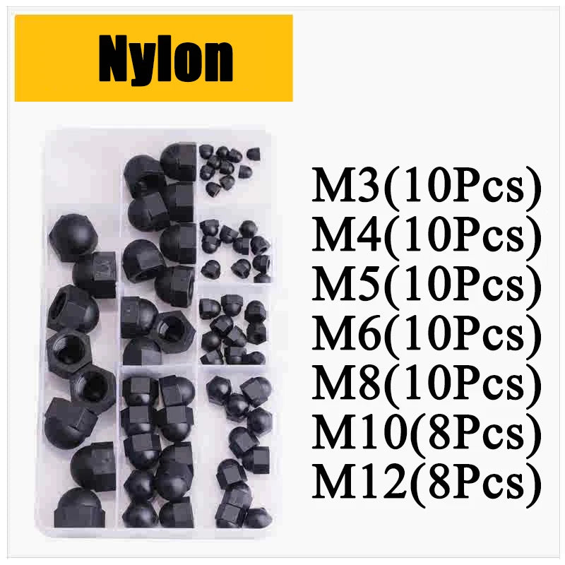 Nylon Plastic Screw Caps-Hex Nut Cover Protective Cap Set for Bolts Black/White