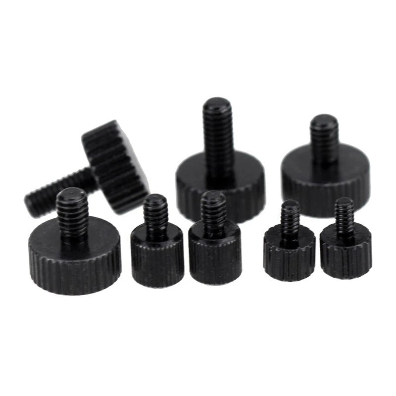 M1.6–M5 Carbon Steel Knurled Thumb Screws – Flat Head Hand Grip Bolts (Black / White) - HomeDIYer