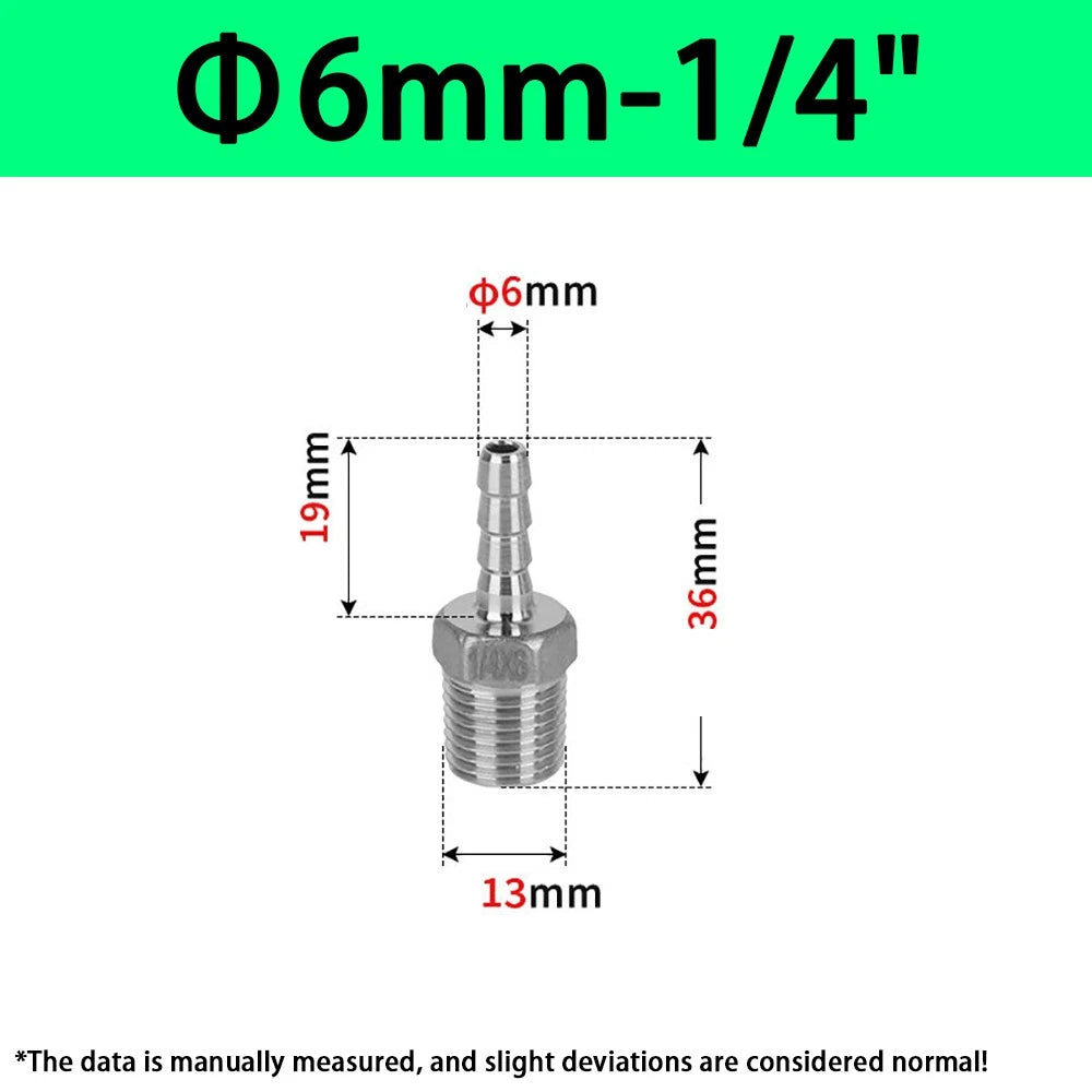 Male NPT Hose Barb Adapter Fittings – 316L Stainless Steel
