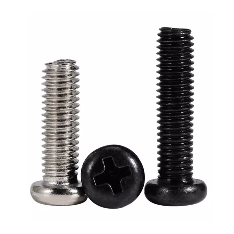 M1–M6 Phillips Pan Head Round Machine Screws – Carbon Steel, Fully Threaded (2–100mm Lengths)