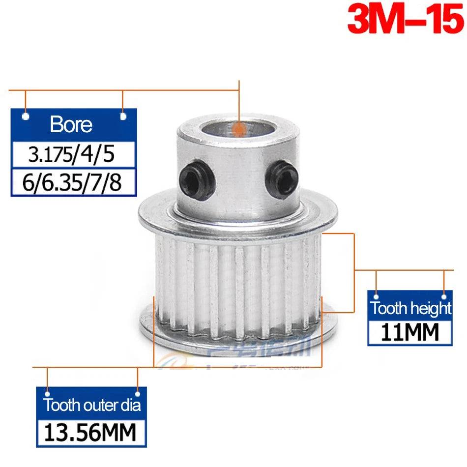 3Mod 15T-60T Pitch 3mm Timing Belt Pulley Synchronous Wheel Selectable Bore